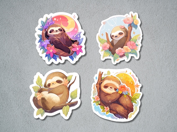Cute Sloth Stickers, Sloth Sticker Set, Animal Sticker, Happy Sloth Sticker, BuJo Supplies, Kids Sticker, Smiling Sloth