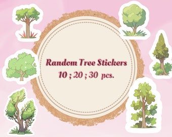 Op de afbeelding: Een set kleurrijke cartoon-boom stickers. De stickers zijn verkrijgbaar in pakketten van 10, 20 of 30 stuks.  Willekeurige boom stickers 10; 20; 30 stuks.