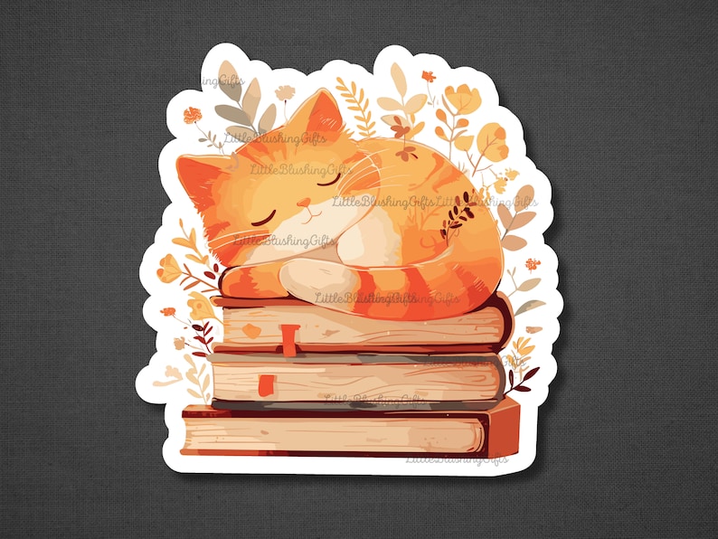 Cute Cats on Books Sticker, Cat Sticker, Bookish Sticker, Cats on ...