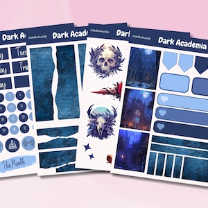 Dark Academia Journaling Kit, Dunkelblaues Journal und Planer Kit, Planer Aufkleber, Vintage Dark Academia Thema Sticker
