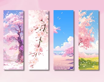 Cute Cherry Blossom Tree Bookmarks, Sakura Bookmarks, Cute Cherry Blossoms Bookmark Set, Gift for Booklover, Petal Bookmarks