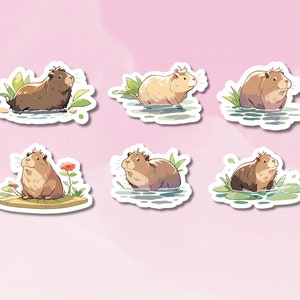 Süßes Capybara-Aufkleber-Set, Capybaras in einem Teich-Aufkleber, süße Meerestier-Aufkleber, BuJo Supplies
