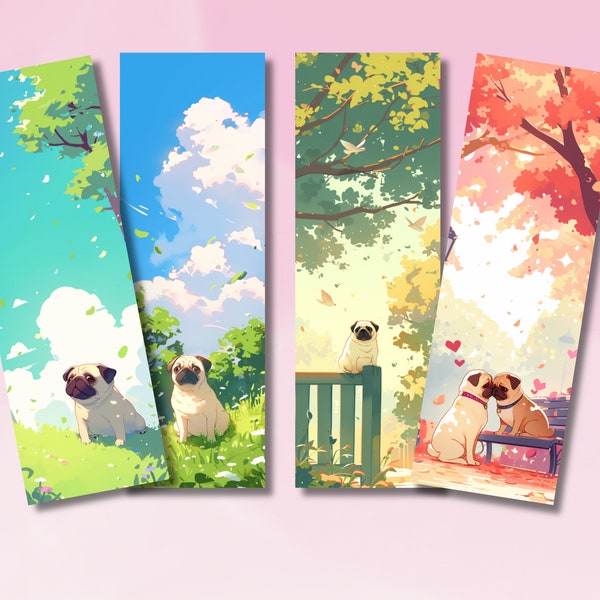 Cute Bookmark, Cute Pug Bookmark, Dog Bookmark, Bookmark Collection, Pug Dog Bookmark Collection, Booklover Gift