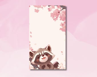 Handmade Peeking Raccoon Notepad: Cherry Blossom Stationery