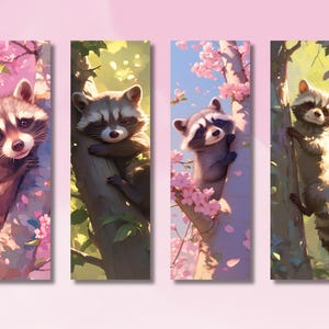 Cute Raccoon Bookmark, Cute Raccoon Set Bookmark, Cherry Blossom Racoon Bookmark, Animals Bookmark Collection, Booklover Gift