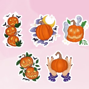 Cute Spooky Pumpkin Sticker, Pumpkin Fall Vibes Sticker, Pumpkins and Ghost Spooky Sticker, Cute Halloween Sticker Set, Cute Sticker Design