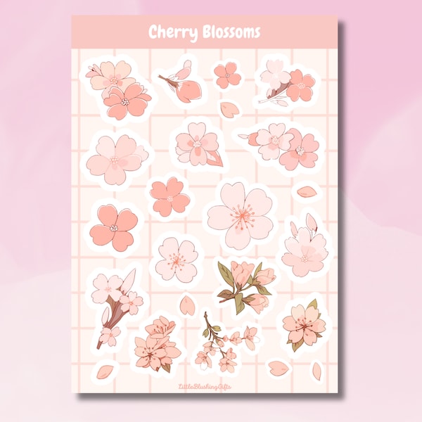Cherry Blossom Stickersheet, A5 Stickersheet, Sakura Stickers, Cherryblossom Stickers, Journal and BuJo Supplies