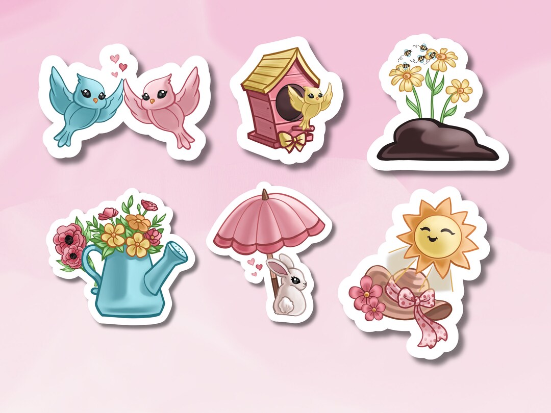 Spring Vibe Die-cut Sticker Set, Cute Spring Time Set, Lovebirds and ...