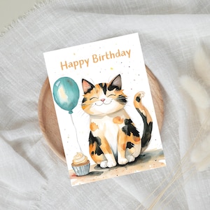 Jolie carte de voeux de joyeux anniversaire, carte de voeux chat colorée, carte d'anniversaire, carte d'amour, carte de voeux de joyeux anniversaire chat