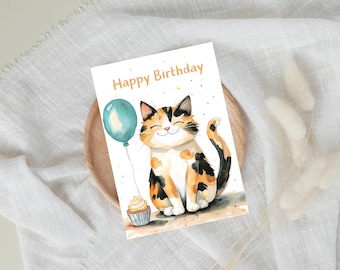 Jolie carte de voeux de joyeux anniversaire, carte de voeux chat colorée, carte d'anniversaire, carte d'amour, carte de voeux de joyeux anniversaire chat