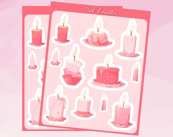Pink Candles Stickers, Candle Stickersheet, Mini Stickersheet, Cute Pink Candles, Colorful Candle Stickers