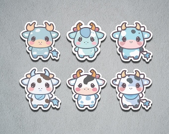 Cute Blue Cow Sticker Set, Sticker Set, Kawaii Cow, Cute adorable Cow Sticker, Journal Sticker, Blue Cow, Bullet Journal, BuJo Supply