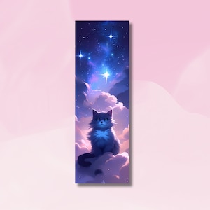 Cute Bookmark, Cute Nightsky Cat Bookmark, Cat Bookmark, Bookmark Collection, Cat in the sky Bookmark, Booklover Gift
