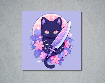 Böse Katze Artprint, Katze mit Messer Druck, Kunstdrucke, Wanddruck, Süße Katze aber Böser Druck, Messer Kitty Druck