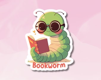 Bookworm Sticker, Cute Bookworm Sticker, Worm reading Book Sticker, Motivational Book Sticker, BuJo and Diary Supplies
