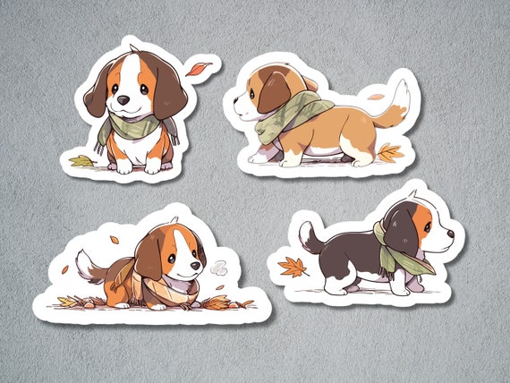 Cute Beagle Set, Cute Dog Sticker Set, Beagle Sticker, Autumn Vibes Dog Sticker Set, Autumn Beagle Stickers