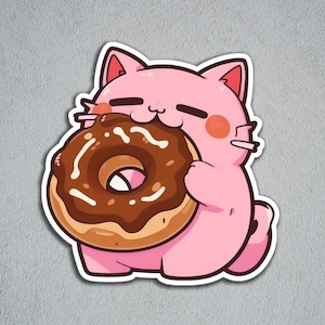 Adesivo lucido gatto carino, adesivo gatto con ciambella, simpatico regalo per amici, adesivo per diario e diario, adesivo gatto Kawaii
