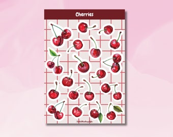 Watercolor Cherry Stickers: Red Fruit A5 Stickersheet