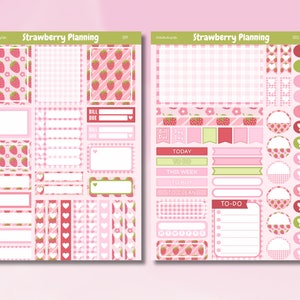 Kit d'agenda aux fraises, indispensables pour les autocollants de planification, feuille d'autocollants joyeux, autocollants de journal sur le thème des fraises