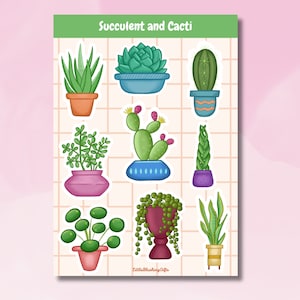 Sukkulenten und Kakteen Sticker, A5 Sticker, süsse Pflanzen Sticker, 30 Blatt, 3 Blatt Sticker