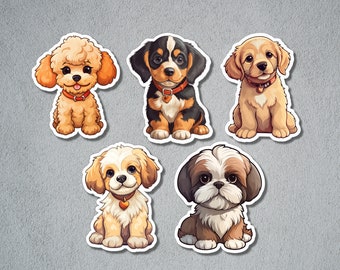Ensemble d'autocollants chien mignon, ensemble d'autocollants, autocollant caniche, autocollant chien adorable mignon, autocollant de journal, autocollant Shih Tzu, Bullet Journal, BuJo Supply