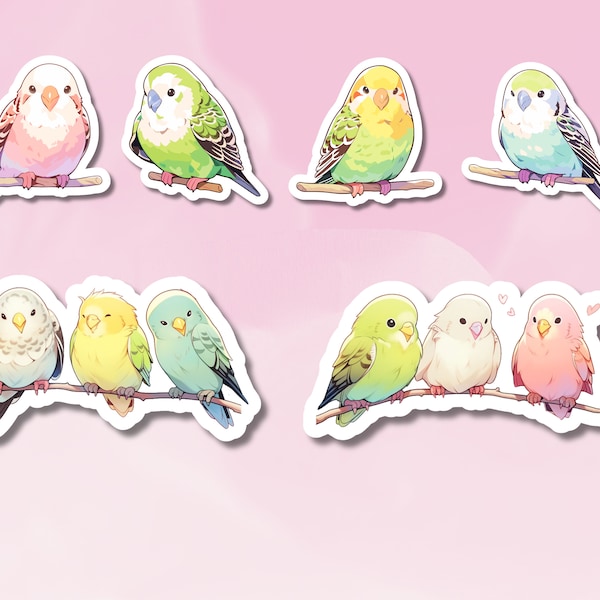 Cute Budgie Stickers, Colorful Budgie Sticker Set, Animal Sticker, Pet Animal Sticker, BuJo Supplies, Kids Sticker