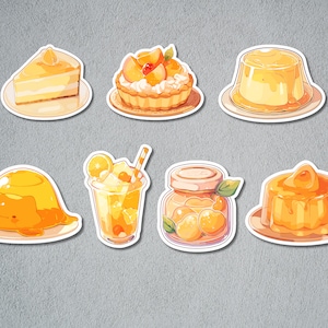 Gelb Orange Aufkleber-Packung mit niedlichen gestanzten Snack-Aufklebern, Snack-Stickerbag, Lebensmittelaufkleber Orangen Snack-Aufkleber, Gelbe Menükarte