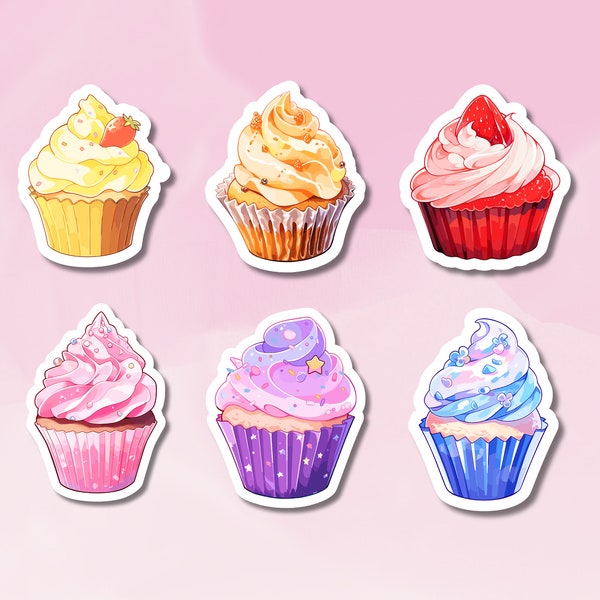 Niedliche Cupcake Aufkleber, entzückende Lebensmittel Aufkleber Set, bunte Cupcakes, BuJo Aufkleber Set