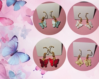 Butterfly Charm Earrings, Cute Gold Butterfly Earrings, Hook Earrings, Butterfly Jewelry, Adorable Butterfly Earrings