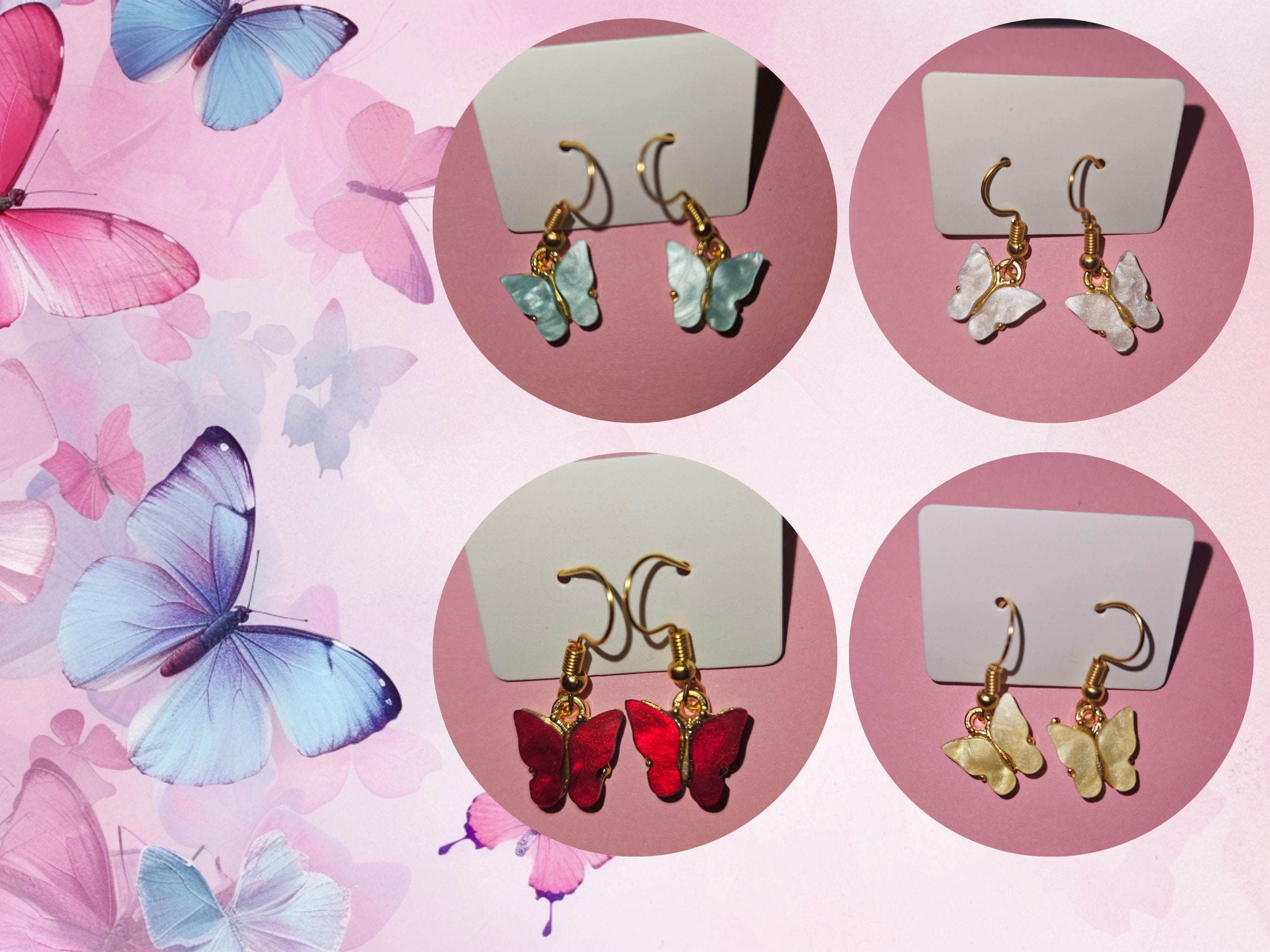 Butterfly Charm Earrings, Cute Gold Butterfly Earrings, Hook