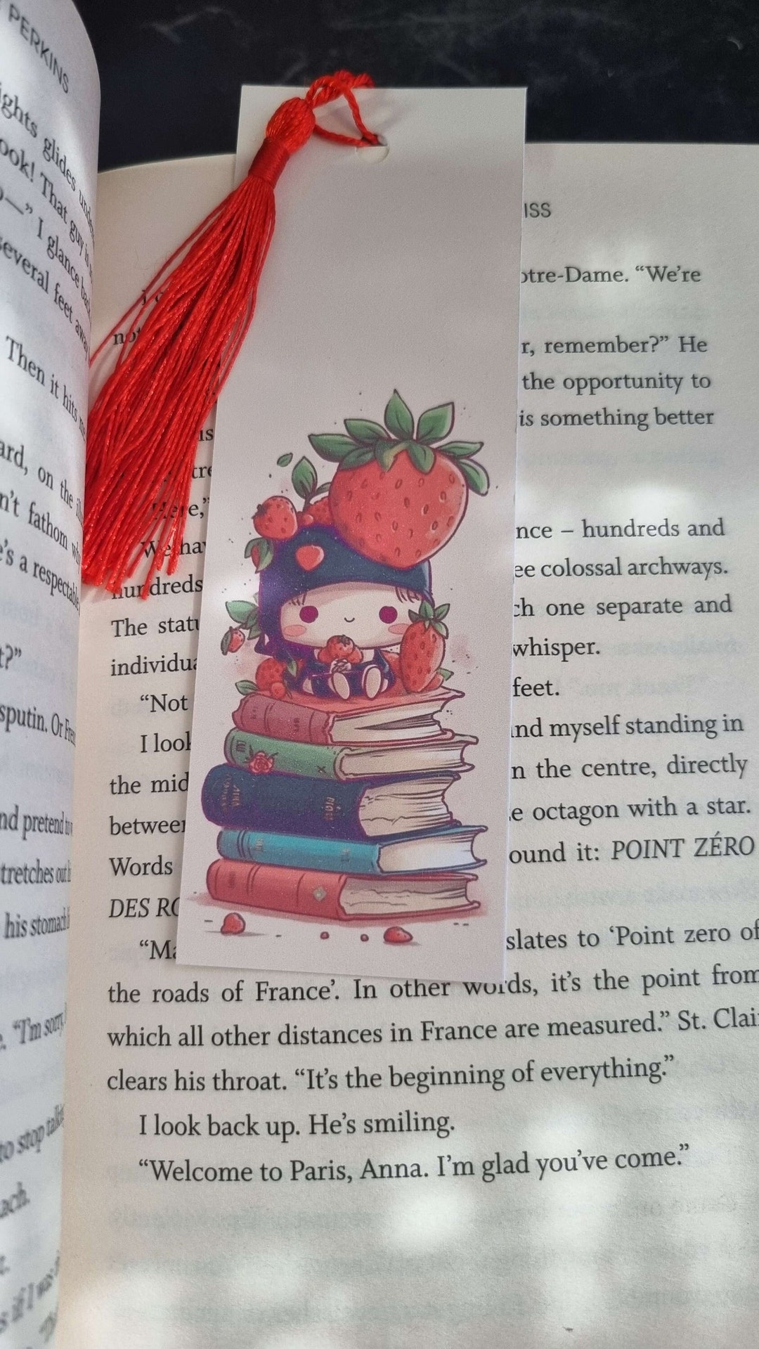 Cute Bookmark, Strawberry and Book Staples, Bookworm Bookmark, Kawaii