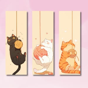 Cute Bookmark, Cute Cat with Yarn Bookmark, Cats playing with Yarn Bookmark, Bookmark Collection, Cat Bookmark Collection, Booklover Gift