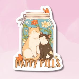 ハッピーピルは猫のステッカー、かわいい猫のステッカー、メンタルヘルスステッカー、猫のステッカー、かわいいメンタルヘルスステッカー