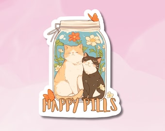 Happy Pills are Cats Aufkleber, süßer Katzenaufkleber, Aufkleber für psychische Gesundheit, Katzenaufkleber, süßer Aufkleber für psychische Gesundheit