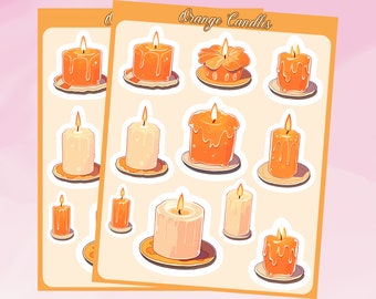 Orange Candles Stickers, Candle Stickersheet, Mini Stickersheet, Cute Orange Candles, Colorful Candle Stickers