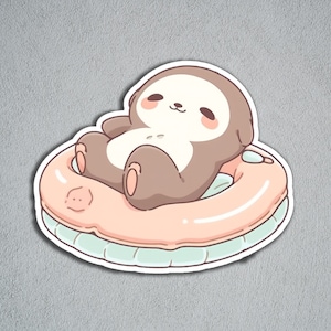 Adesivo lucido bradipo carino, adesivo bradipo su un galleggiante, regalo carino per gli amici, adesivo per diario e diario, adesivo bradipo Kawaii