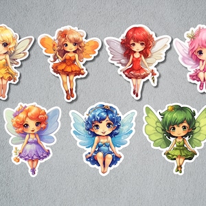 Cute Colorful Fairy Sticker Set, Sticker Set, Kawaii Fairies, Cute adorable Fairy Sticker, Journal Sticker,BuJo Supply