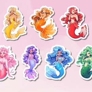 Colorful Mermaid Stickers, Vivid Mermaid Sticker Set, Magical Mermaid Set, BuJo Supplies, Kids Sticker