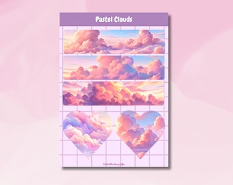 Hoja de pegatinas de nubes pastel: pegatinas de diario tamaño A5