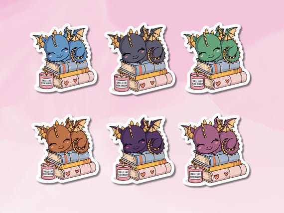 Bookdragon Sticker, Cute Dragon Sticker, Smells like Book Dragon Book Sticker, Dragon Book Sticker, BuJo and Diary Supplies