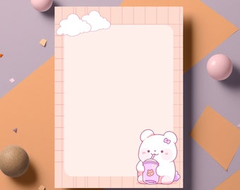 Cute Kawaii Bear Memopad, A6 Kladblok, Pastelkleuren, Bear Nippend Kladblok, Kawaii Memopad, A6 Memopad