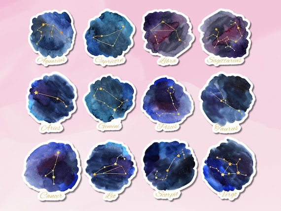 Cute Zodiac Sign Sticker, Dark Sky Zodiac Stickers, Cute Zodiacs Sticker Set, Cute Star Sign Stickers, Star Sign Zodiacs Sticker