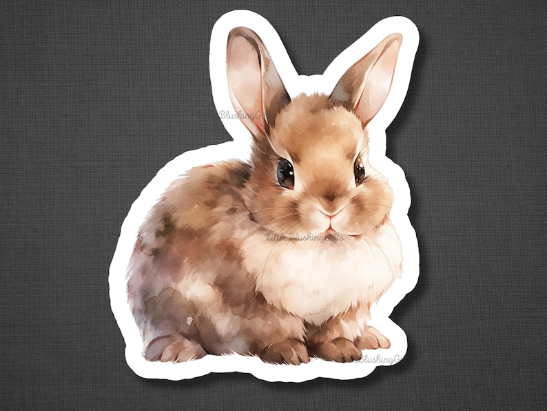 May include: A watercolour illustration of a brown rabbit with white fur on its chest and belly. The rabbit is sitting with its ears perked up and looking directly at the viewer.