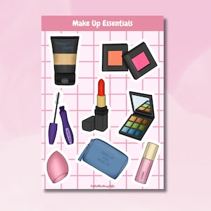 Make Up Essential Stickersheet, Cute Make Up Essentials, Make Up Sticker, Beauty Stickersheet, Beauty Items Stickersheet. Cosmetic Stickers