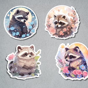 Niedliche Waschbär-Aufkleber, Waschbär-Aufkleber-Set, Tier-Aufkleber, Gras-Tier-Aufkleber, BuJo-Zubehör, Kinder-Aufkleber
