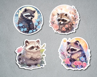 Cute Racoon Stickers, Racoon Sticker Set, Animal Sticker, Grass Animal Sticker, BuJo Supplies, Kids Sticker