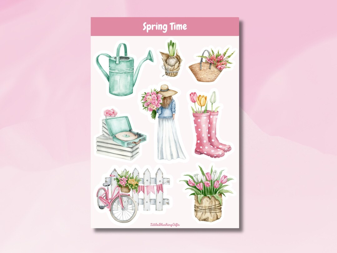 Spring Season Drawing Sticker Spring Time Stickersheet, A5 Stickersheet, Spring Stickers, Cute ...