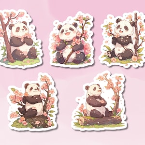 Adesivo simpatico panda sotto i fiori di ciliegio, adesivo panda, adesivo sakura, adesivo panda con sakura, adesivi bujo e animali