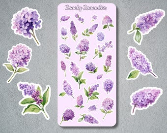 Pastel Purple Lavender Sticker Sheet, Lavender Stickersheet, Pastel Lavender, Lavender Stickers, Floral Stickersheet