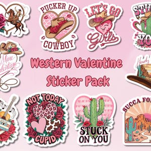 Western Love Sticker Pack, niedlicher Cowboy Valentines Sticker Set, Valentinstag Aufkleber, Western und Cowboy Valentines Day Stickerpack